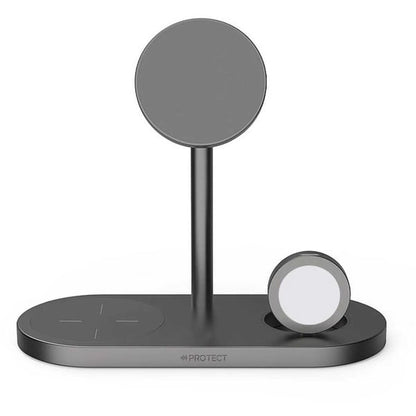 PROTECT  3 in 1 Magsafe Phone Stand, Alluminum Body, Fast Charging , For Apple Watch, Apple airpod, wirelss Charging, type C Input, Grey, X23-PRO